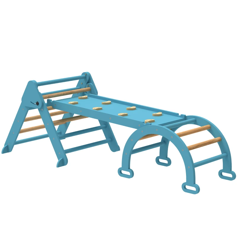 AIYAPLAY Triângulo de Escalada 7 em 1 com Arco e Rampa Escalada para Crianças de Madeira Dobrável para 18-48 Meses 188x70 cm Azul