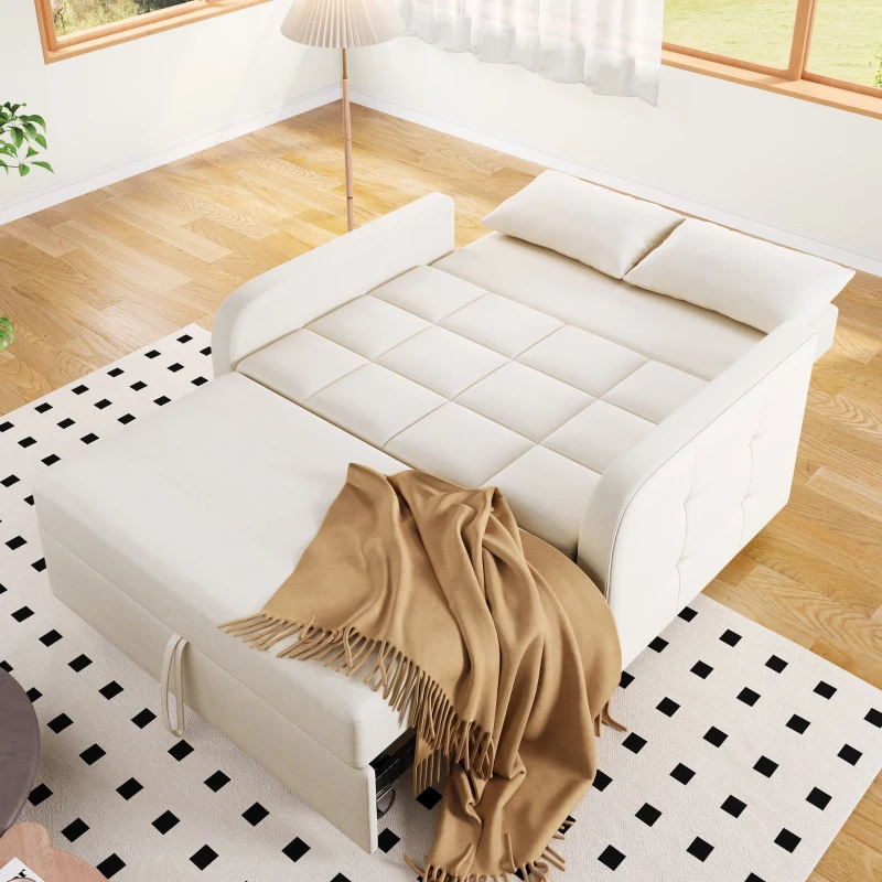 Multifunctional Folding Sofa Bed with Adjustable Backrest and 2 Cushions, Daybed Ideal for Small Flats, 127L x 75-180W x 94H cm, Off White