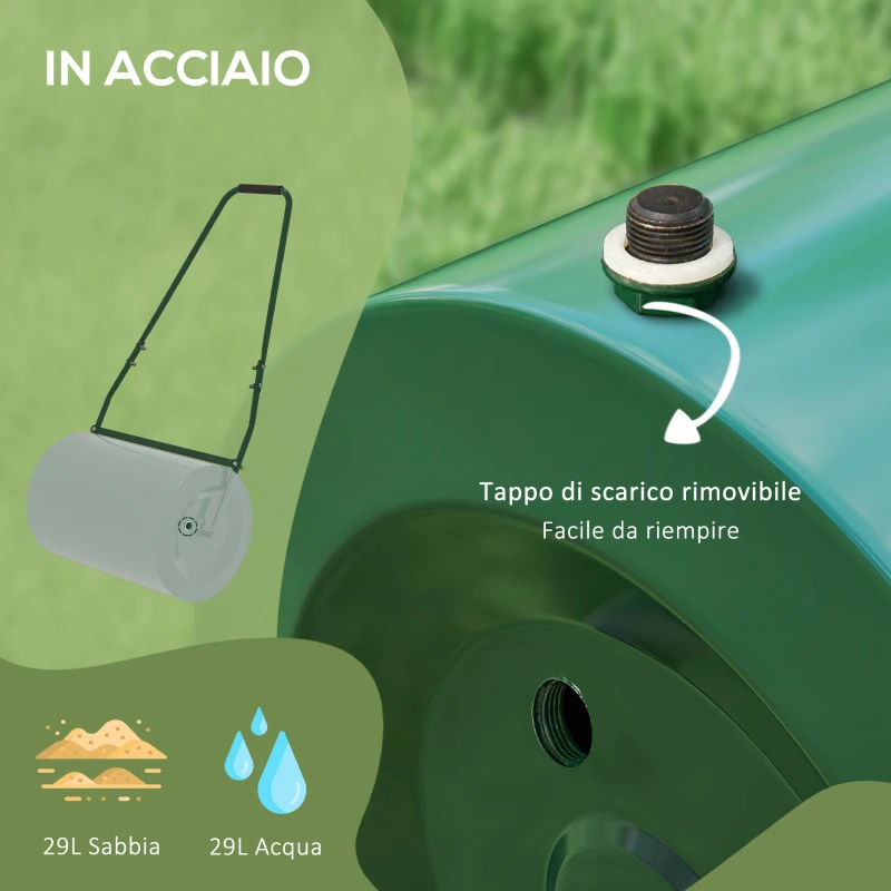 Outsunny Rullo per Prato da 63L di Capacità con Lama Raschiante, in Metallo, 123x58x40 cm, Verde Scuro
