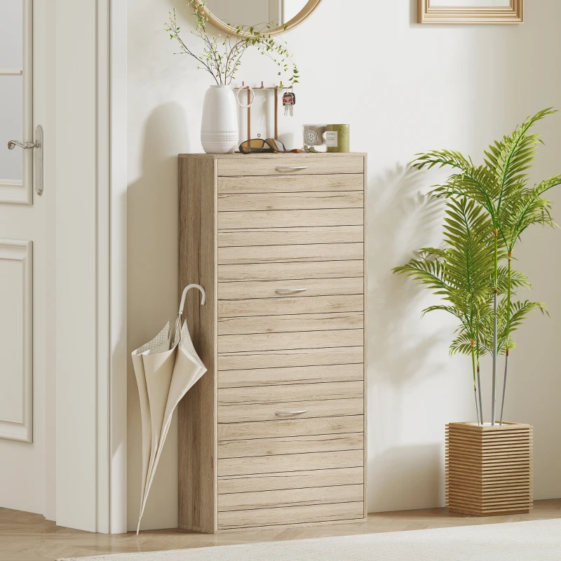 HOMCOM 12-Shoe Flip Drawer Storage Cabinet - Brown Wood-Effect