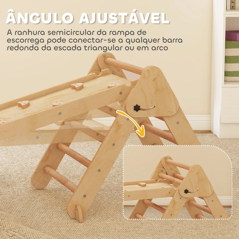 AIYAPLAY Triângulo de Escalada 7 em 1 com Arco e Rampa Escalada para Crianças de Madeira Dobrável para 18-48 Meses 188x70 cm Madeira