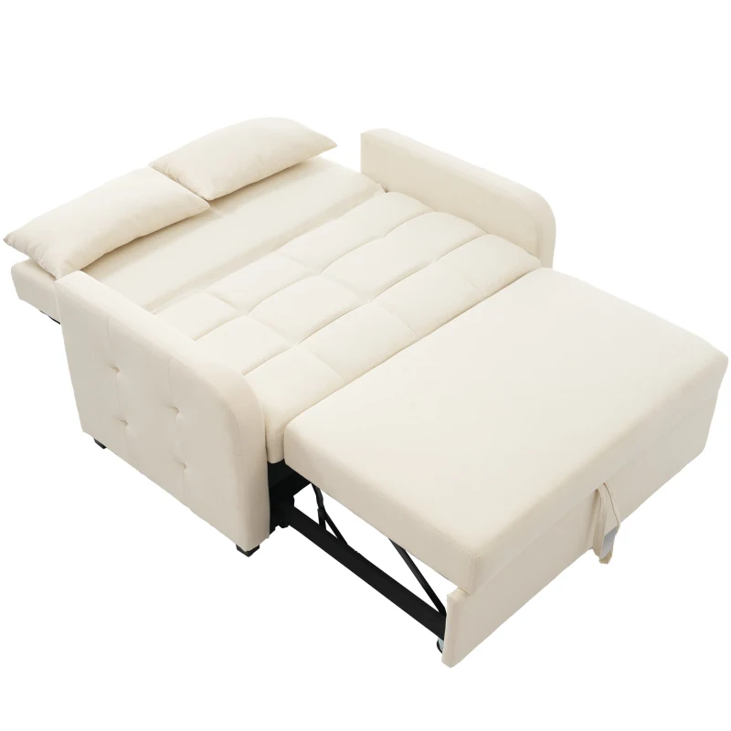 Multifunctional Folding Sofa Bed with Adjustable Backrest and 2 Cushions, Daybed Ideal for Small Flats, 127L x 75-180W x 94H cm, Off White