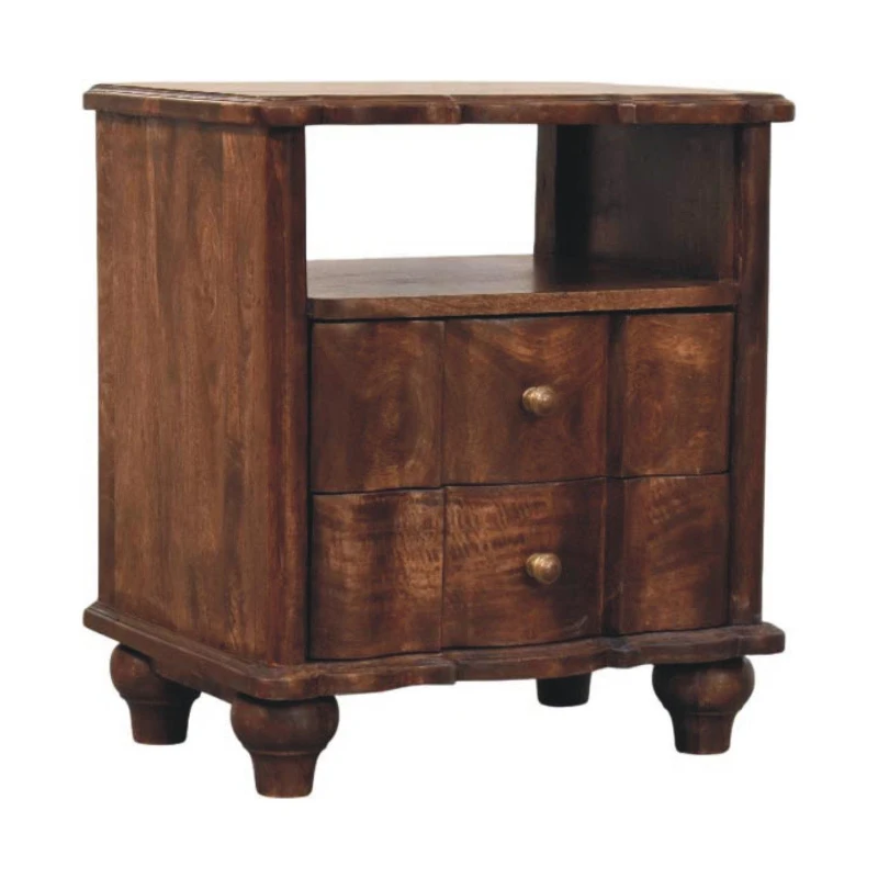 Solid Mango Wood Bedside Table with Smooth-Gliding Drawers and Ample Storage, Bedside Cabinet with Open Shelf, 40L x 55W x 63H cm, Brown