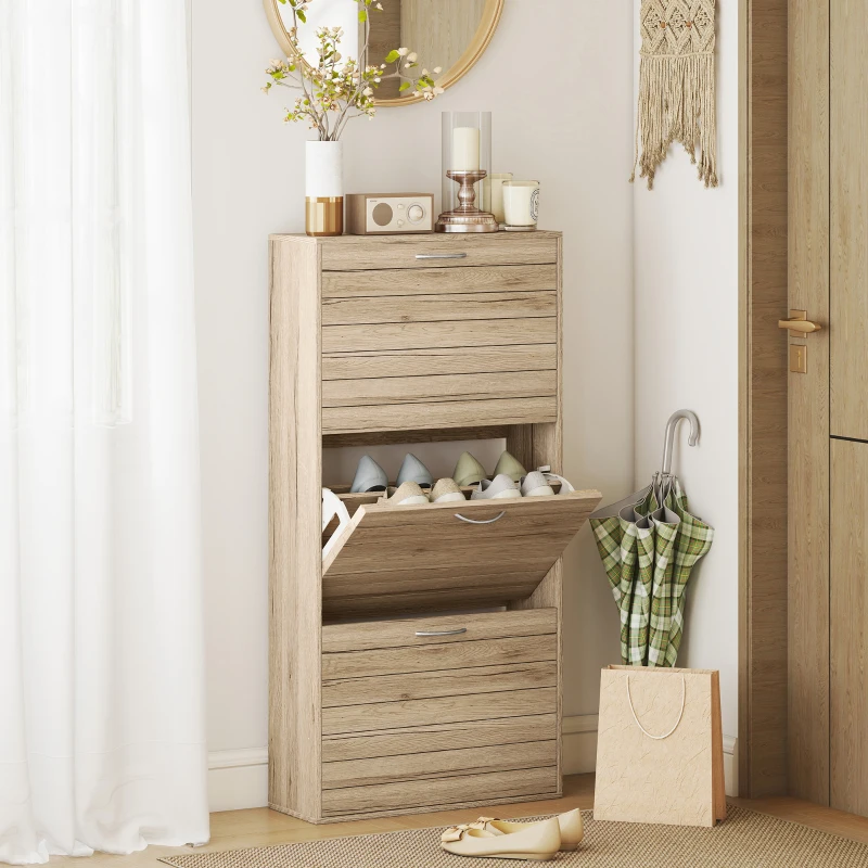 HOMCOM 12-Shoe Flip Drawer Storage Cabinet - Brown Wood-Effect