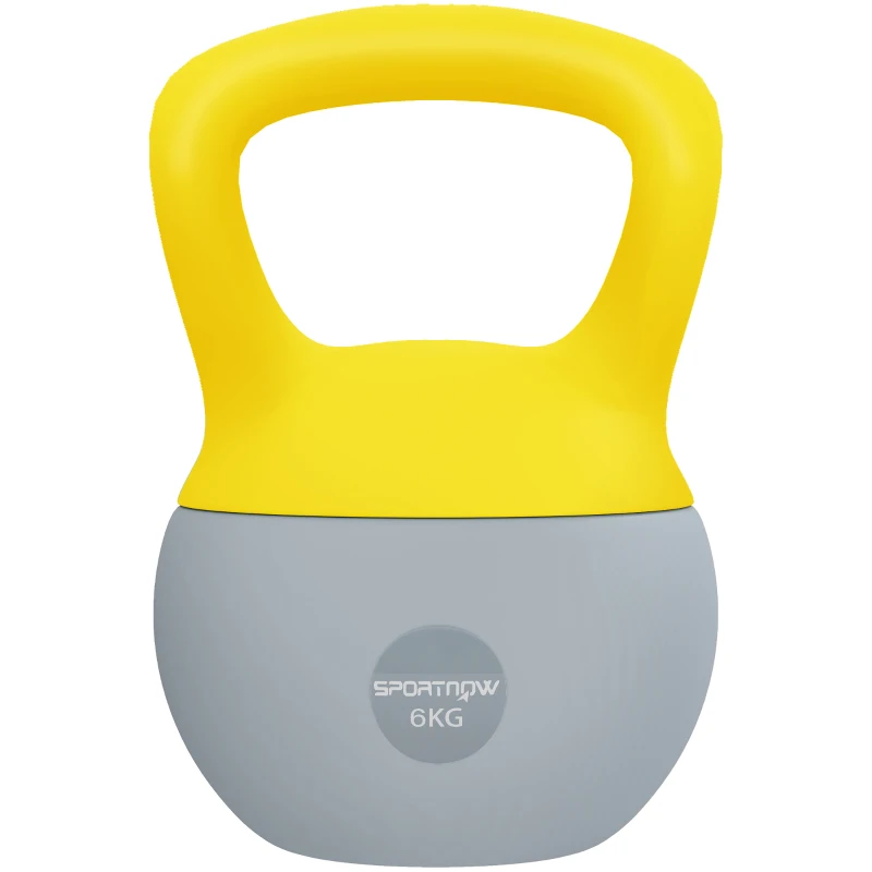 SPORTNOW Kettlebell 6kg haltère avec poignée antidérapante pour fitness musculation cardio, gris et jaune