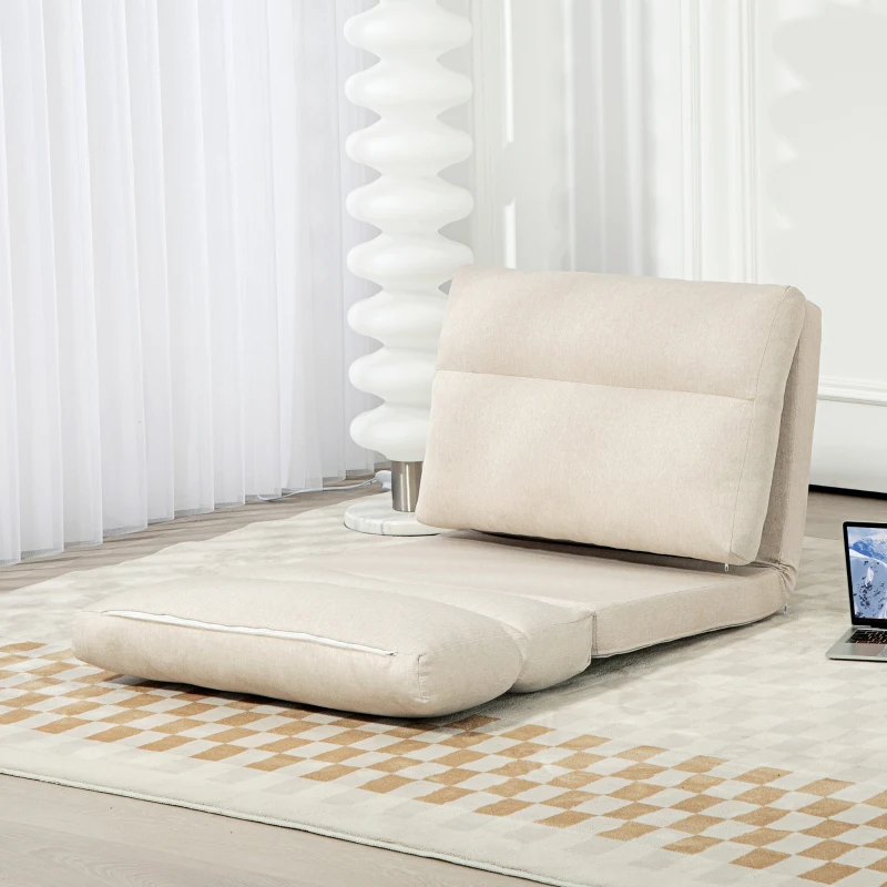 HOMCOM Fauteuil de sol canapé paresseux fauteuil convertible en lit inclinable 90° à 180° tissu - 70 x 72 x 56 cm - beige