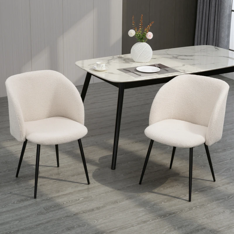 HOMCOM Lot de 2 chaises de salle à manger avec dossier en tissu effet laine boucleé pieds en acier 55 x 62 x 80 cm beige noir