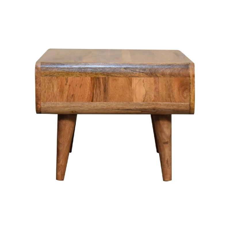 Solid Mango Wood Media Unit with Oak-Effect Finish, Open Shelf, Hand-Finished Table for AV Components, 45L x 65W x 35H cm, Brown