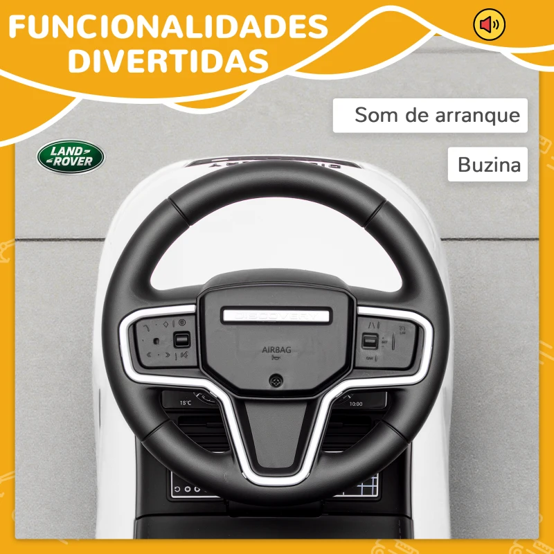 AIYAPLAY Carro Andador para Crianças  com Licença de Land Rover com Armazenamento Buzina Sons de Motor 65,5x28x42 cm Branco