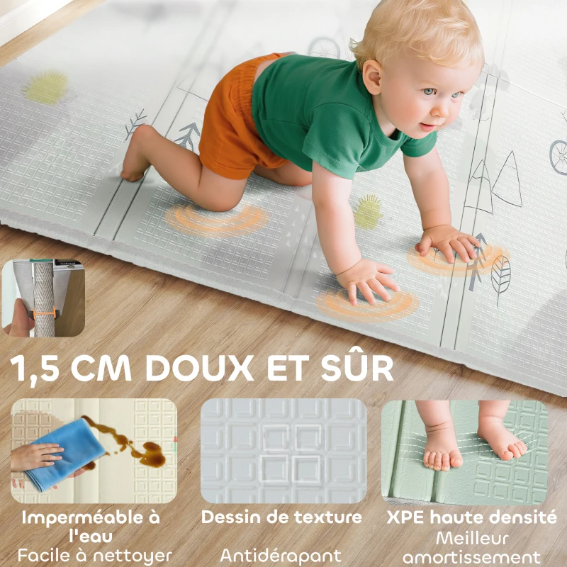 AIYAPLAY Tapis de jeu pour bébé pliable et réversible, tapis de sol en mousse épais, 200 x 150 x 1,5 cm, multicolore