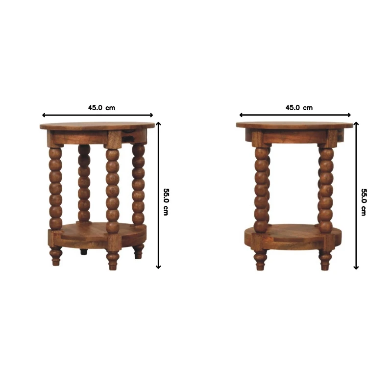 Solid Wood Barley Twist Round Side Table with Acid-wash Distressed Look, Coffee Table with Open Slot Storage, 45L x 45W x 55H cm, Brown