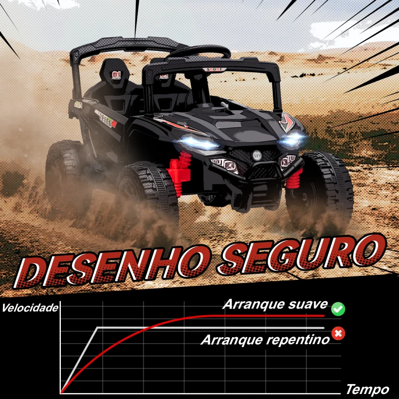 AIYAPLAY Carro Elétrico para Crianças 12V com 2 Motores Suspensão Traseira Faróis e Música 88x57,5x55,5 cm Preto