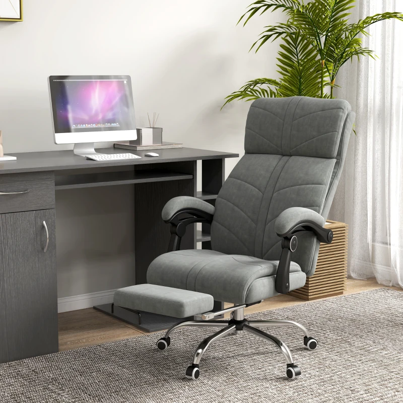 Vinsetto Fauteuil chaise de bureau massant chauffant inclinable avec repose-pieds intégré 5 roulettes gris