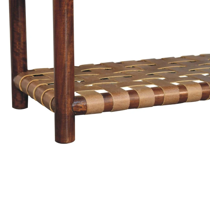 Solid Mango Wood Bedside Table with Regency‑Style Woven Detailing, Desk with 2 Smooth‑Gliding Drawers and Open Shelf, 35L x 75W x 80H cm, Brown