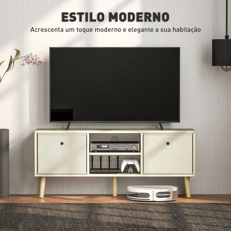 HOMCOM Móvel de TV para Televisores de até 50 Polegadas com 2 Gavetas de Tecido 2 Prateleiras Abertas 110x29x46,5 cm Madeira Clara e Bege