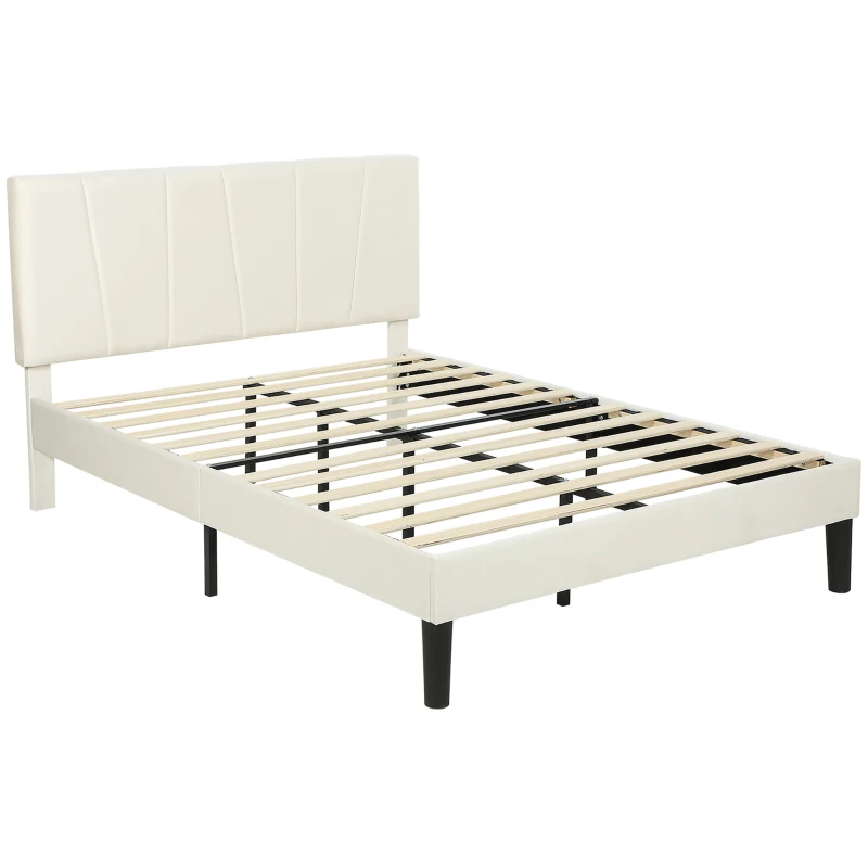 HOMCOM Cadre de lit double 140 x 190 cm lit 2 personnes tête de lit réglable sommier 150 x 198 x 101/106/111/116/121 cm crème