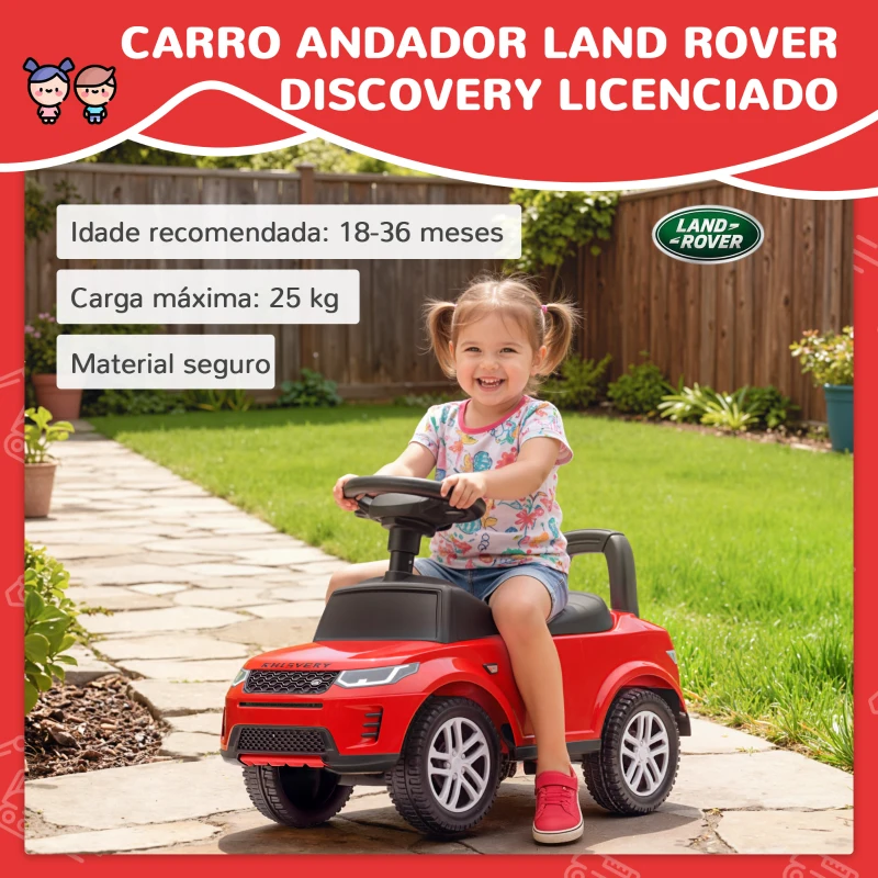 AIYAPLAY Carro Andador para Crianças  com Licença de Land Rover com Armazenamento Buzina Sons de Motor 65,5x28x42 cm Vermelho