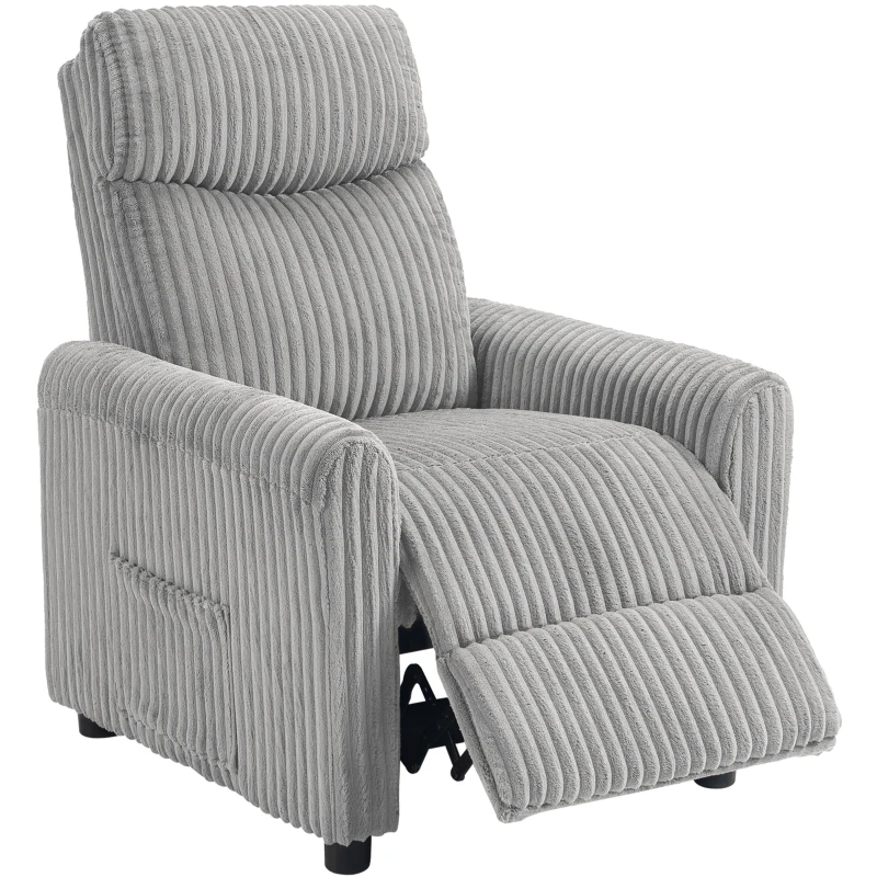HOMCOM Sillón Relax Reclinable Manual Tapizado en Pana Instalación Rápida Reposapiés Acolchado Grueso Gris Claro