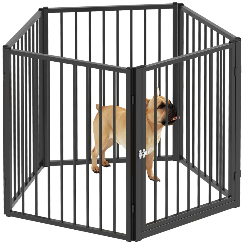 PawHut Parque para Cães Parque para Animais 5 Painéis Cerca Portátil Dobrável Seguro Preto