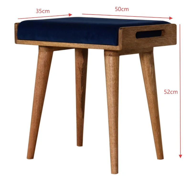 Solid Mango Wood Velvet Tray Footstool with Plush Velvet, Upholstered Footstool with High‑resilience Cushioning, 35L x 50W x 52H cm, Brown