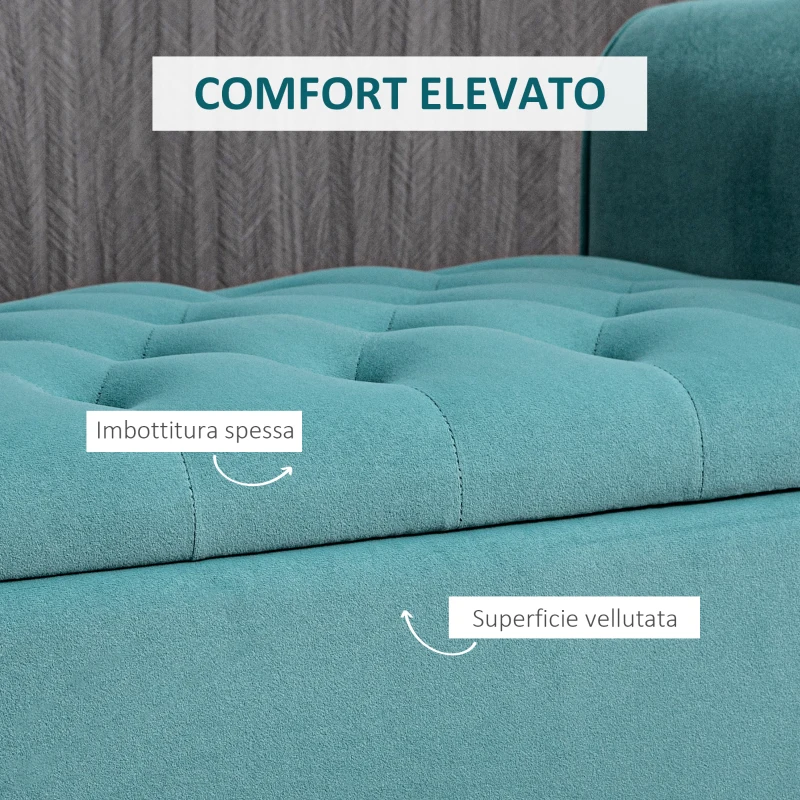 HOMCOM Panca Fondo Letto in Tessuto Vellutato con Vano Contenitore e Braccioli, 126x48.5x57 cm, Verde