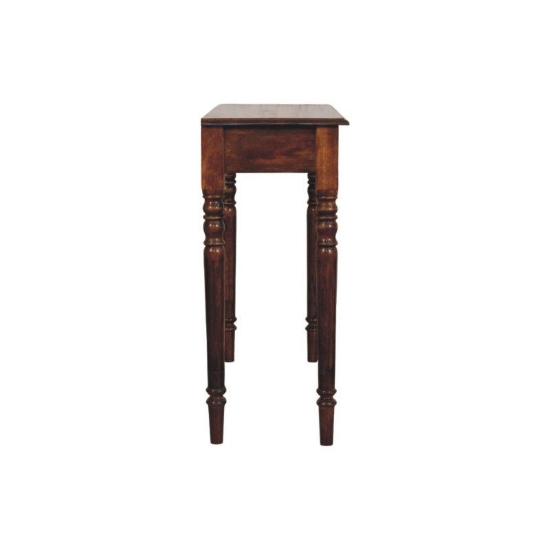 Solid Mango Wood 3-Drawer Console with Turned Legs, Ample Storage, Desk for Generous Organisation and Built to Last, 35L x 110W x 80H cm, Brown