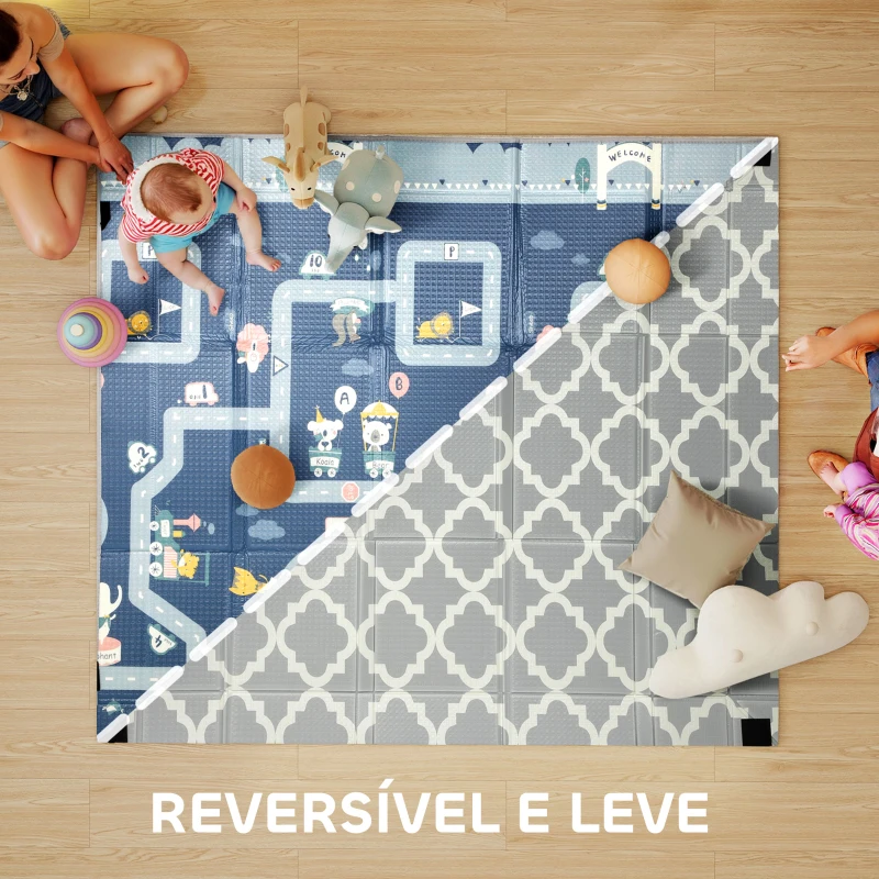 AIYAPLAY Tapete de Brincar Dobrável Acolchoado para Bebé 202x180,5x1 cm Laterais Dobráveis Tapete de Atividades Bebé XPE Impermeável Multicor