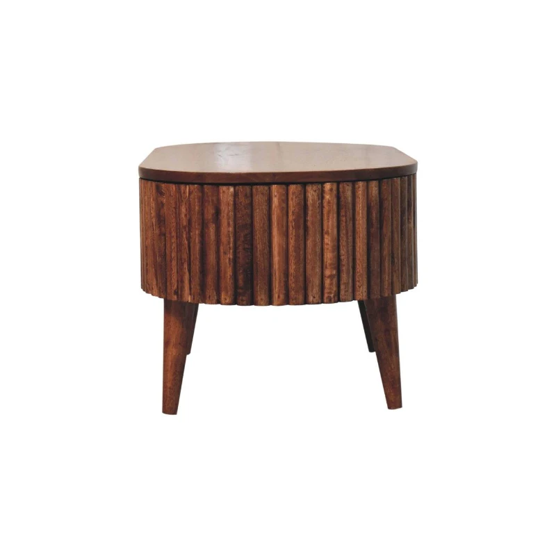 Solid Mango Wood Round Coffee Table with 2 Smooth-Gliding Drawers, Handcrafted Desk for Living Room, 45L x 85W x 38H cm, Brown