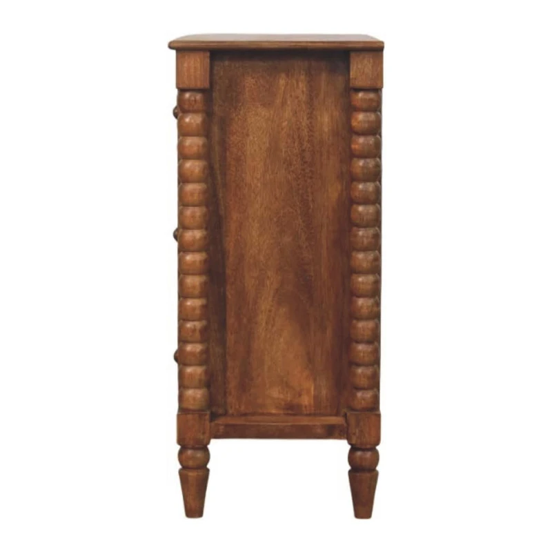 Solid Mango Wood Spindle Chest with 3 Drawers and Turned Spindle Legs, Bedside Cabinet with Ample Storage, 35L x 80W x 80H cm, Brown