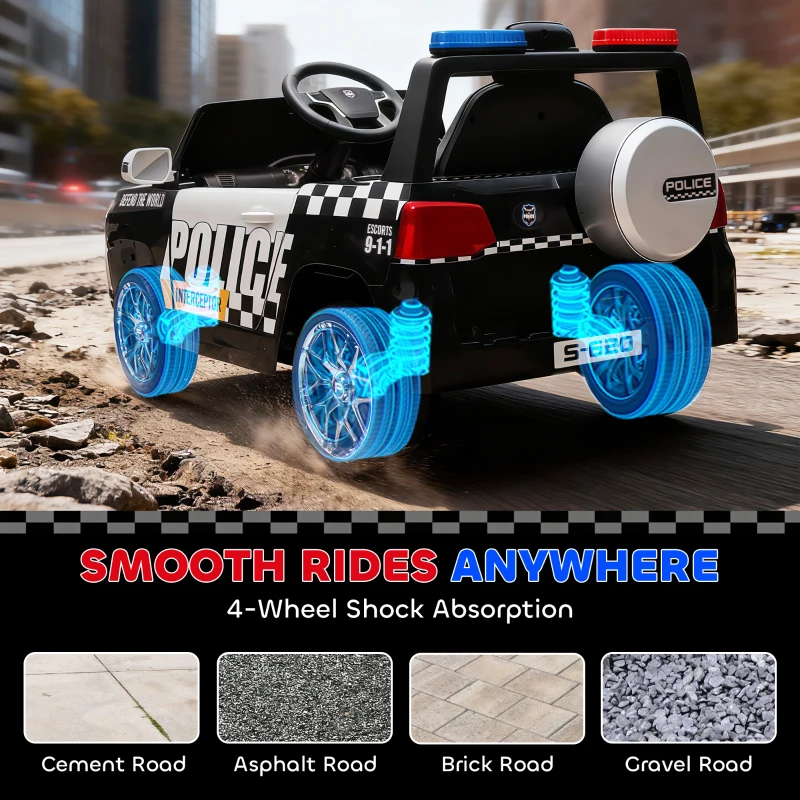 AIYAPLAY Voiture Électrique Enfant Police avec Télécommande Moteur Double Sirène Suspension 4 Roues et Phares Blanc