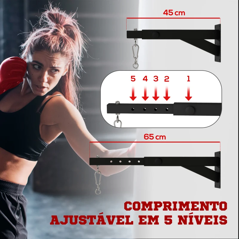 SPORTNOW Suporte para Saco de Boxe de Parede com Distância Ajustável de 45-65 cm Gancho Giratório de 360° e Correntes Preto