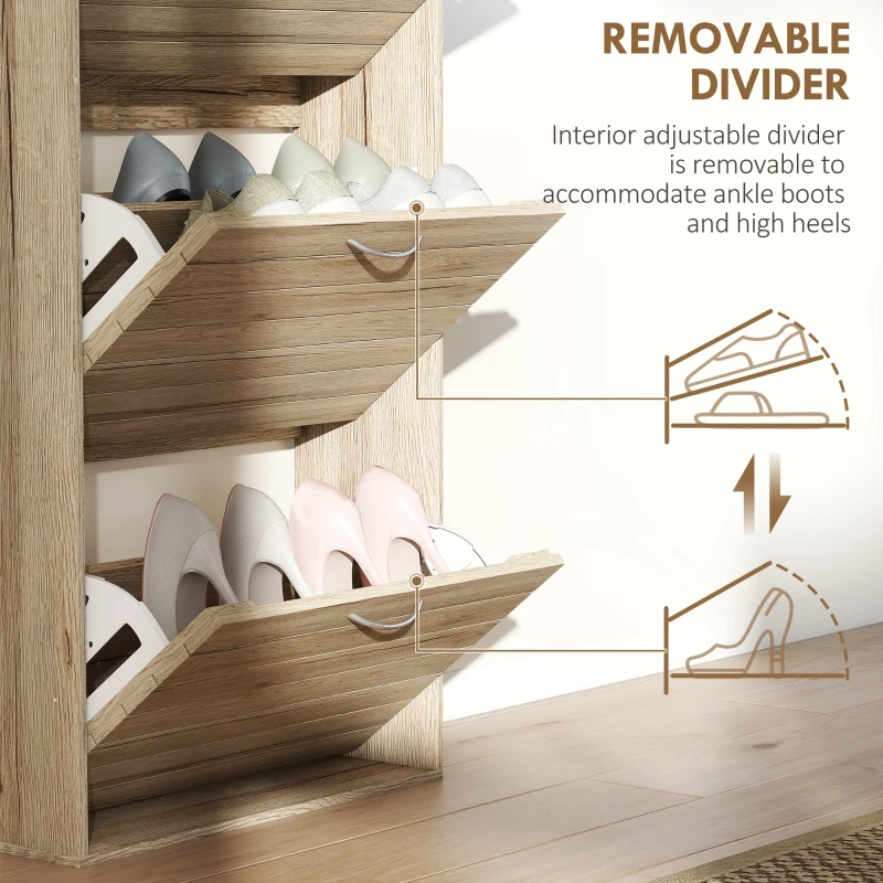 HOMCOM 12-Shoe Flip Drawer Storage Cabinet - Brown Wood-Effect