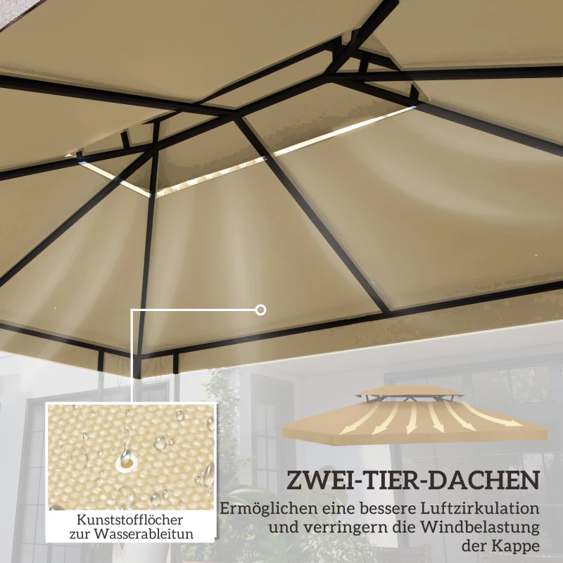 Outsunny Ersatzdach für Pavillon 3 x 4 m wasserabweisend Pavillondach mit Doppeldach Cremeweiß