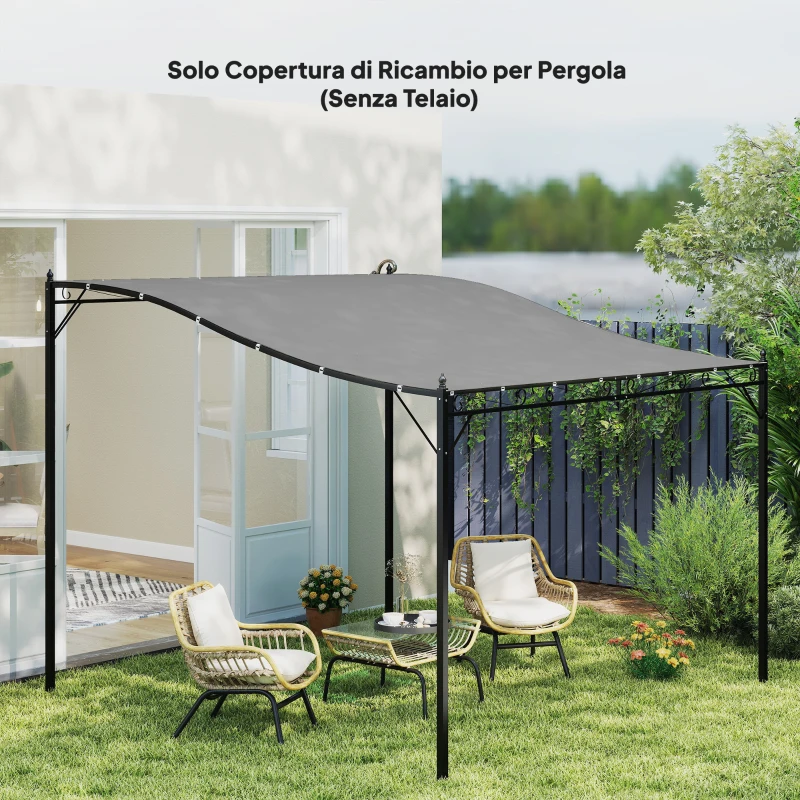 Outsunny Telo di Ricambio per Pergola da Giardino 3x3 m con 16 Fori di Drenaggio, 297x297 cm, Grigio