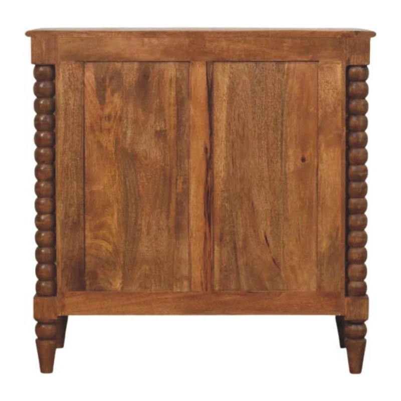 Solid Mango Wood Spindle Chest with 3 Drawers and Turned Spindle Legs, Bedside Cabinet with Ample Storage, 35L x 80W x 80H cm, Brown