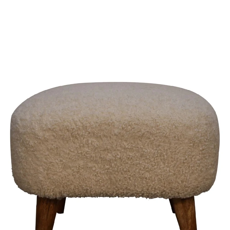 Solid Mango Wood Bouclé Square Footstool with Space-Saving Profile, Upholstered Footstool with Nordic Slim Legs, 40L x 40W x 35H cm, Brown