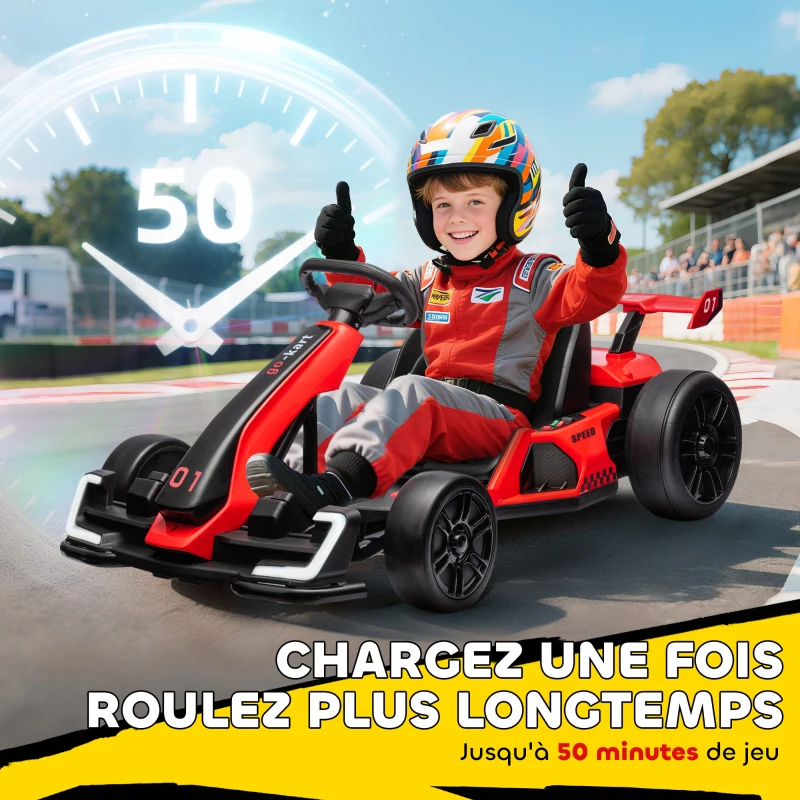 HOMCOM Kart électrique pour enfants moteur 2 x 150W batterie 24 V 120 x 76 x 53,5 cm rouge(m-7)