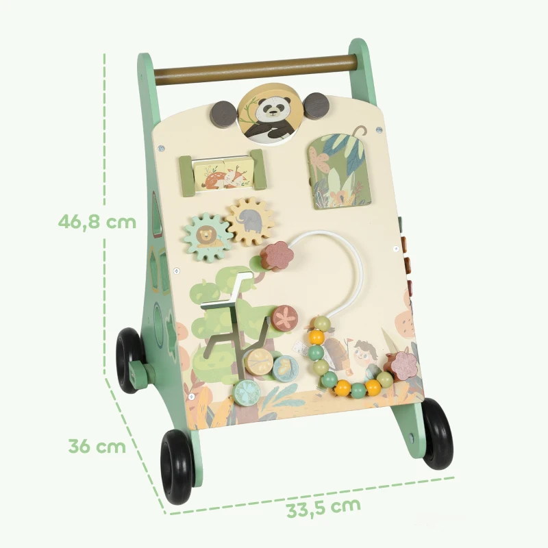 AIYAPLAY Trotteur en bois pour bébé 18+ mois, chariot de marche, contrôle de vitesse, centre d'activités, 33,5x36x46,8cm, vert