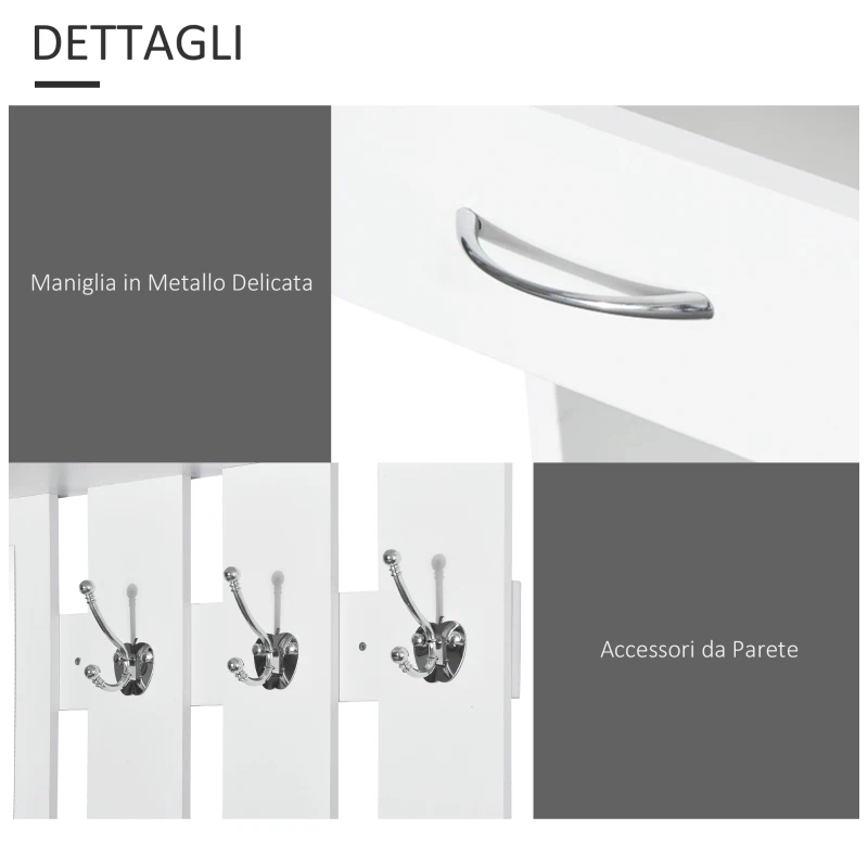 HOMCOM Set Mobili Ingresso Moderno con Scarpiera e Specchio, Appendiabiti da Ingresso con 6 Ganci, 2 Ripiani Regolabili e Cassetti in Legno per Corridoio, 90x24x166 cm, Bianco