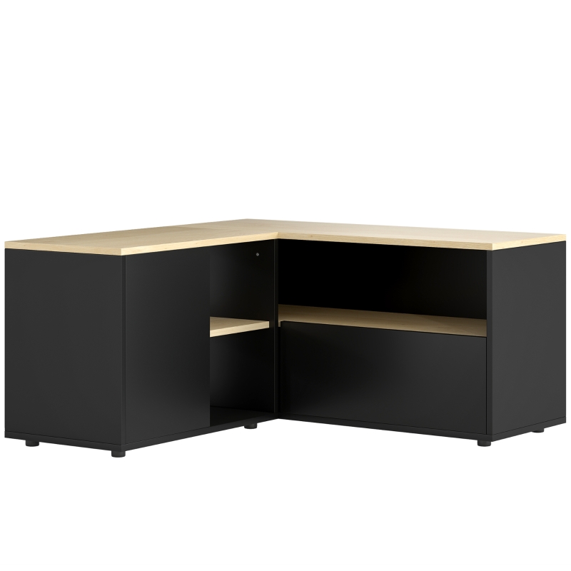 HOMCOM Móvel Tv de Canto Banco para Televisão Até 40" com 2 Armários e 3 Nichos 90x90x45 cm Carvalho e Preto