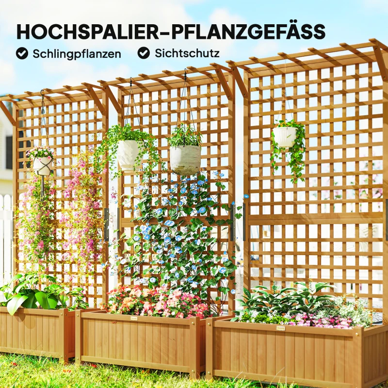 Outsunny Hochbeet mit Spalier und Dach, Pflanzkasten, Blumenbeet, wetterfest, Holz, 90 x 45 x 183 cm, Braun