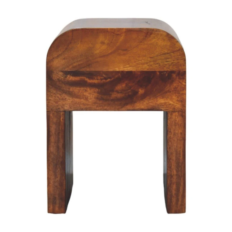 Solid Wood Mini Darcy Nightstand with Curved Edges, Spacious Drawer, Hand-finished Bedside Cabinet for Living Room, 30L x 30W x 40H cm, Dark Brown