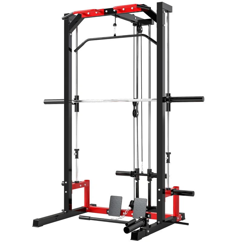 SPORTNOW Cable Crossover Machine, Multi-Function Power Rack with Pull Up Bar, Lat Pull Down System, Squat Rack, Barbell Bar