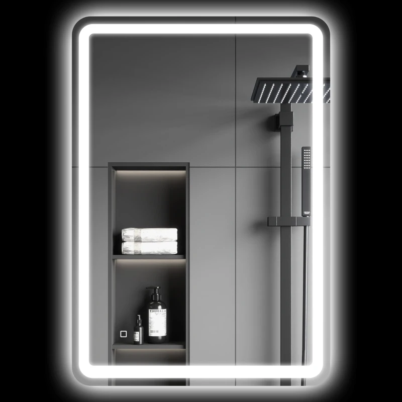 HOMCOM Espejo de Baño con Luces LED 70x100 cm 3 Colores de Luz Brillo Regulable Función Antivaho Función de Memoria IP44