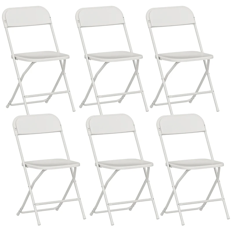HOMCOM Set 6 Sedie Pieghevoli con Fori di Drenaggio in Plastica e Metallo, 45x49x79.5 cm, Bianco