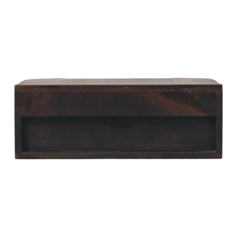 Handcrafted Solid Wood Wall-Mounted Bedside Drawer with Spacious Drawer, Bedside Table with Bronze Metal Accent, 32L x 50W x 18H cm, Brown