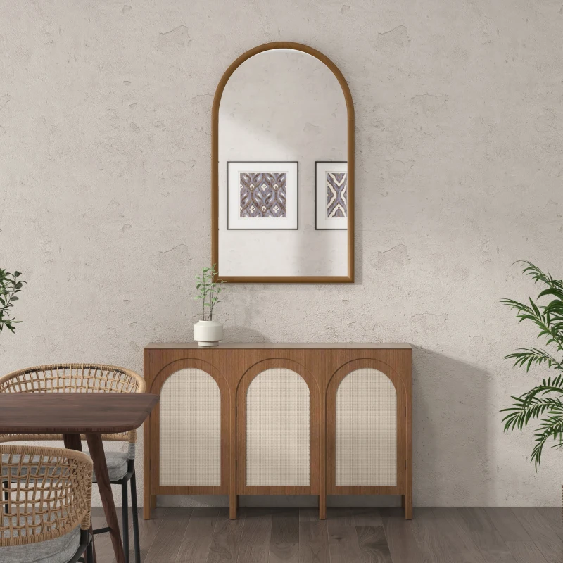 HOMCOM Miroir mural arche, 110 x 65 cm Cadre en bois, Miroir arqué pour le salon, la chambre, l'entrée, brun foncé