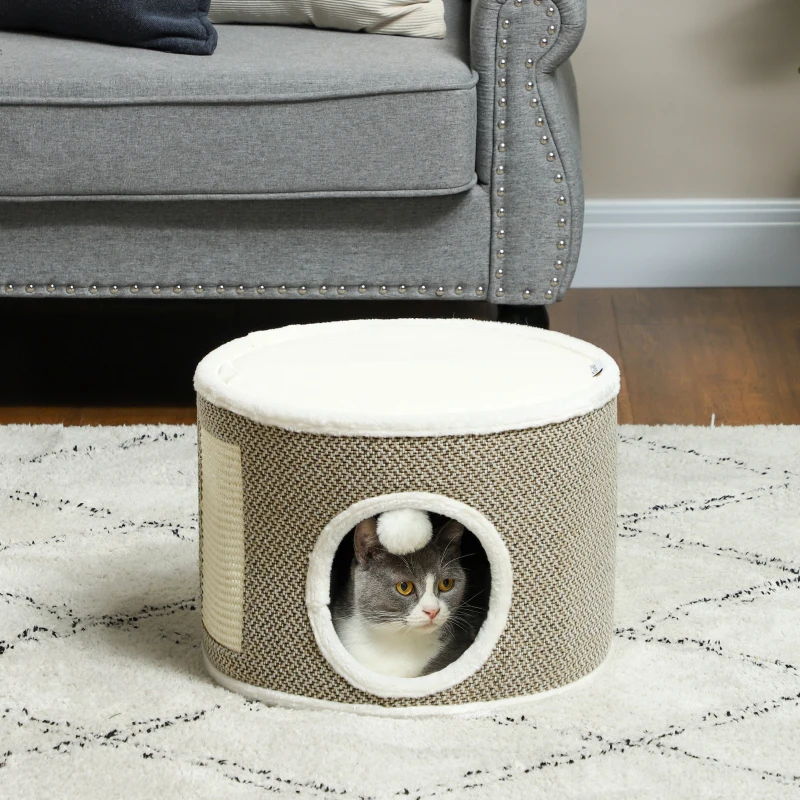 PawHut Tour griffer chat tonneau griffoir chat avec sisal pour gratter dessus en peluche coussins amovibles Ø 40 x 30 cm café