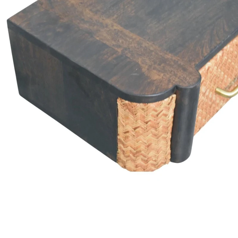 Handcrafted Solid Wood Wall-Mounted Bedside Drawer with Spacious Drawer, Bedside Table with Bronze Metal Accent, 32L x 50W x 18H cm, Brown