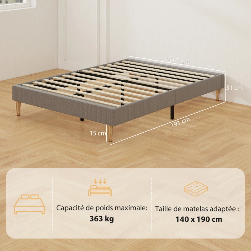 HOMCOM Estrutura de Cama 140x190 cm com Estrado de Ripas em Madeira Cama de Casal Estofada em Veludo Cotelê Cinza